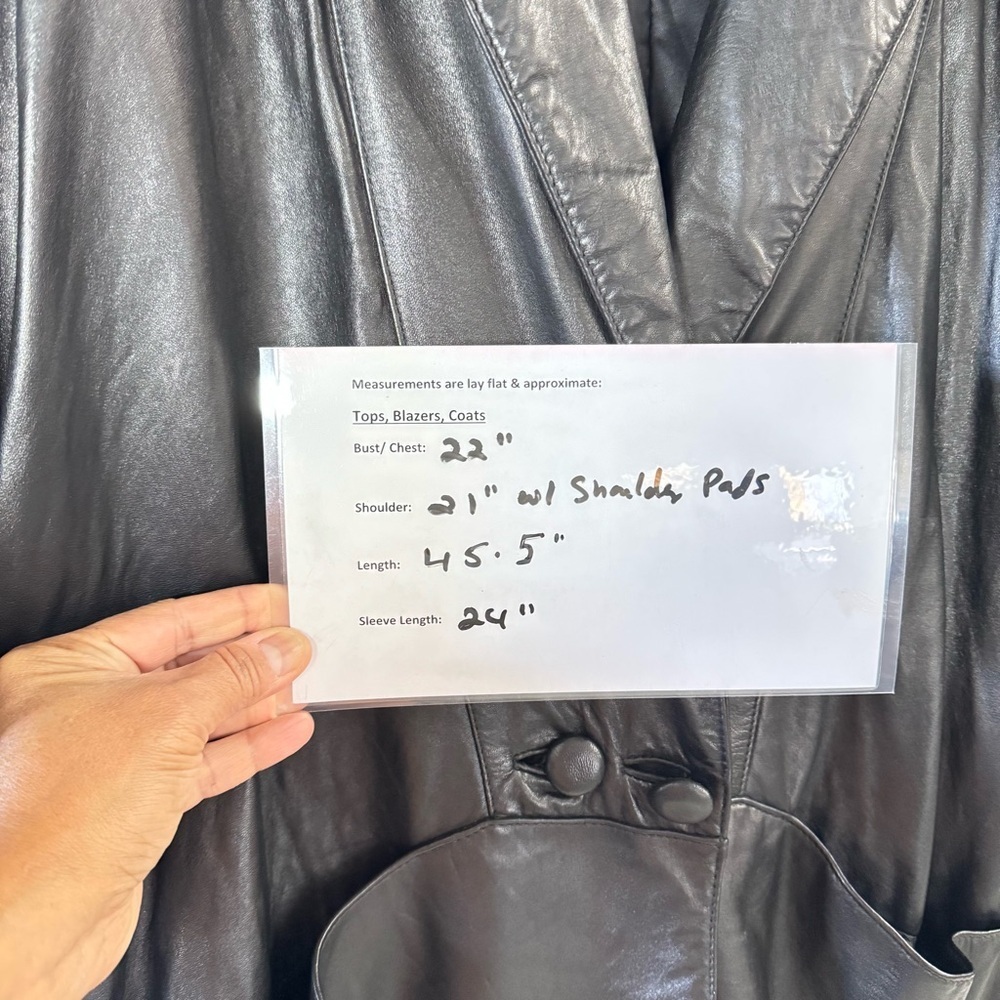 Vintage Avanti Black Genuine Leather Long Trench Coat PM - Picture 12 of 14